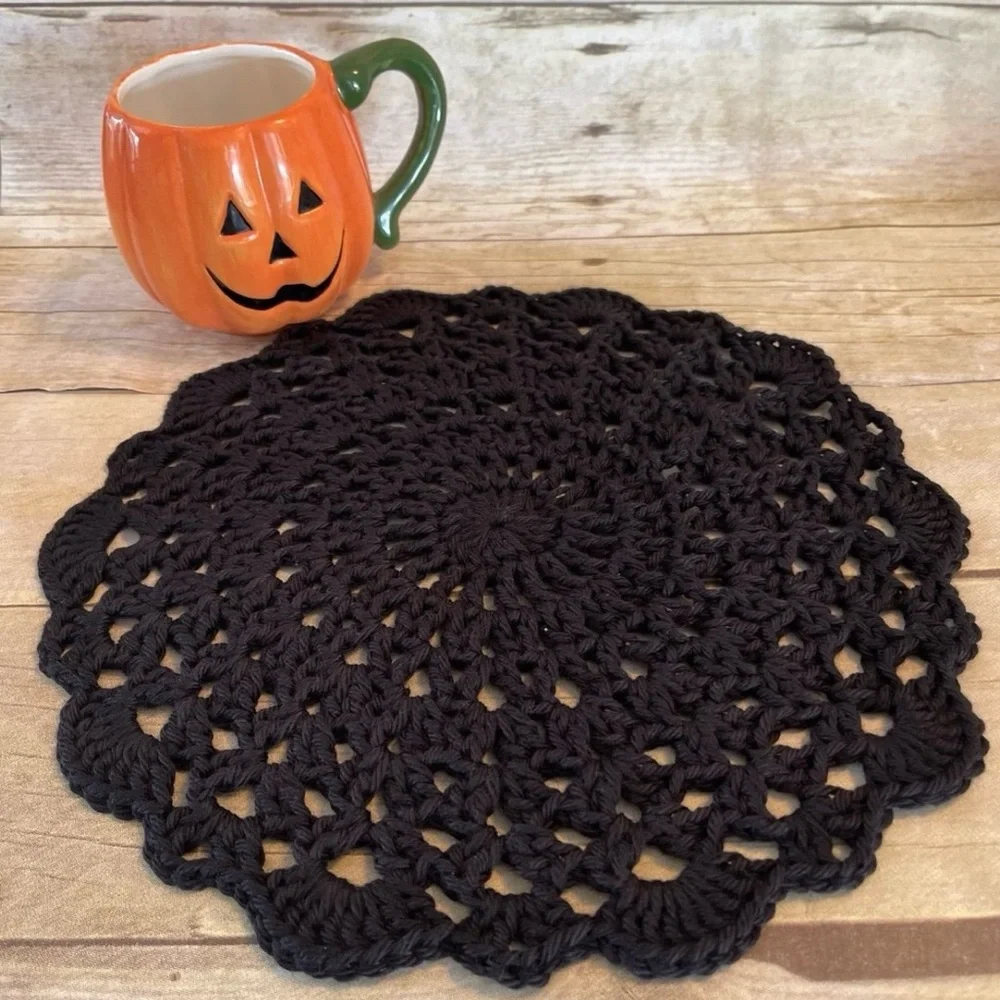 Bundle of 4 Crochet Doily 10 1/2 Inches & 5 1/2 inches Halloween Colors